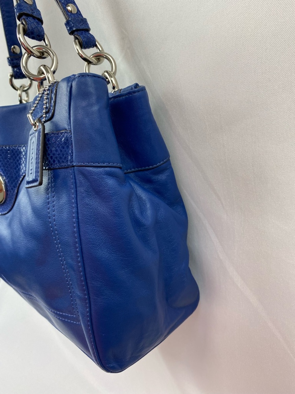 Vintage Coach Soft Leather Cobalt Blue Double Handle Penelope Handbag Bag Purse - Picture 4 of 16